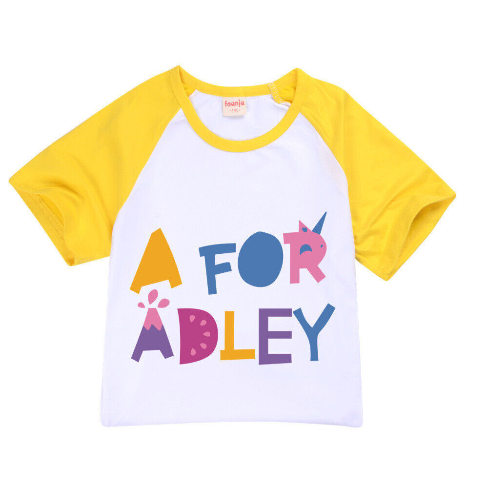 A for Adley Kids Girls Boys T-shirt + Short School T shirts Sports Top 100-170cm - Picture 40 of 48