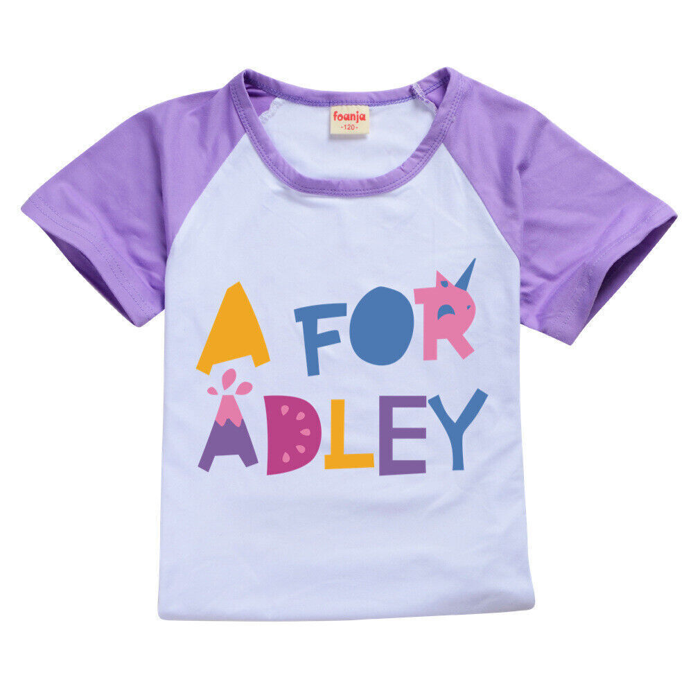A for Adley Kids Girls Boys T-shirt + Short School T shirts Sports Top 100-170cm - Picture 42 of 48