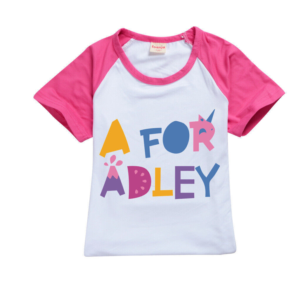 A for Adley Kids Girls Boys T-shirt + Short School T shirts Sports Top 100-170cm - Picture 43 of 48