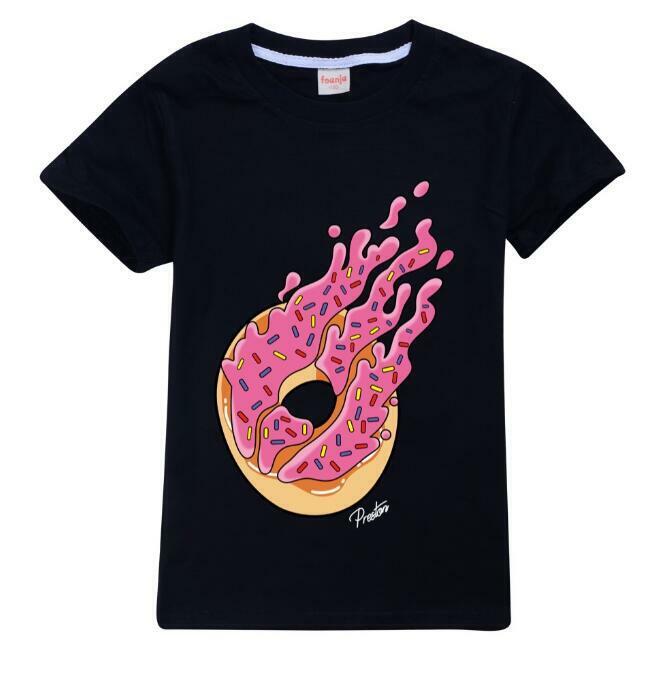 Kids Boys 100% Cotton Prestonplayz Flame Ice-cream Short Sleeve T-Shirt Tee Tops