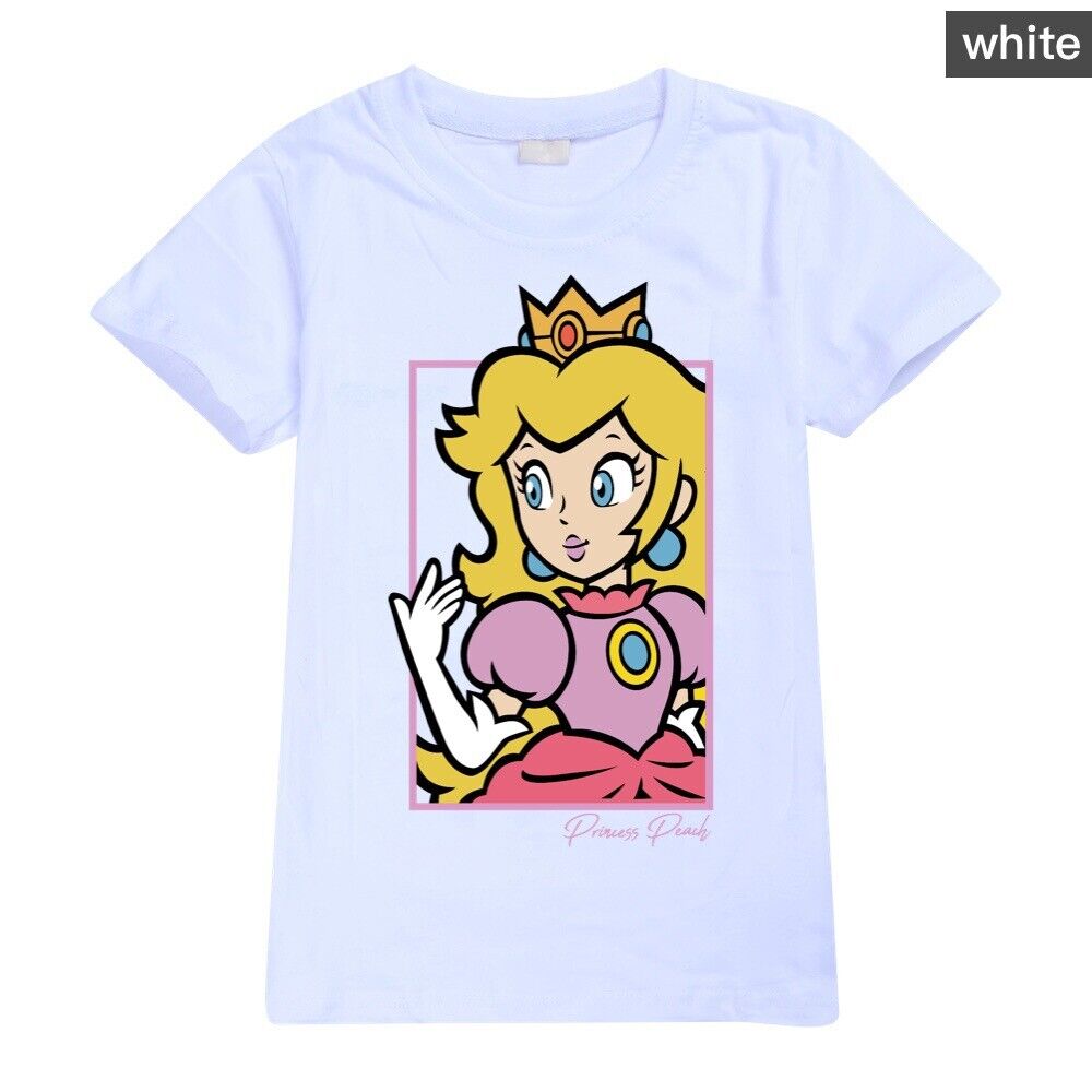 Grils Super Mario Princess Peach T-Shirts Casual Short Sleeve T-Shirt Tops Gifts - Picture 25 of 32
