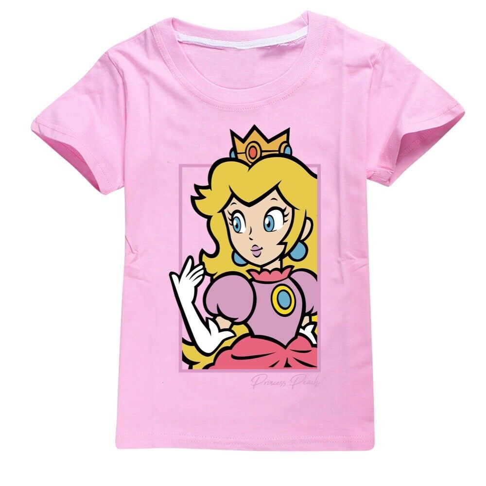 Grils Super Mario Princess Peach T-Shirts Casual Short Sleeve T-Shirt Tops Gifts - Picture 21 of 32