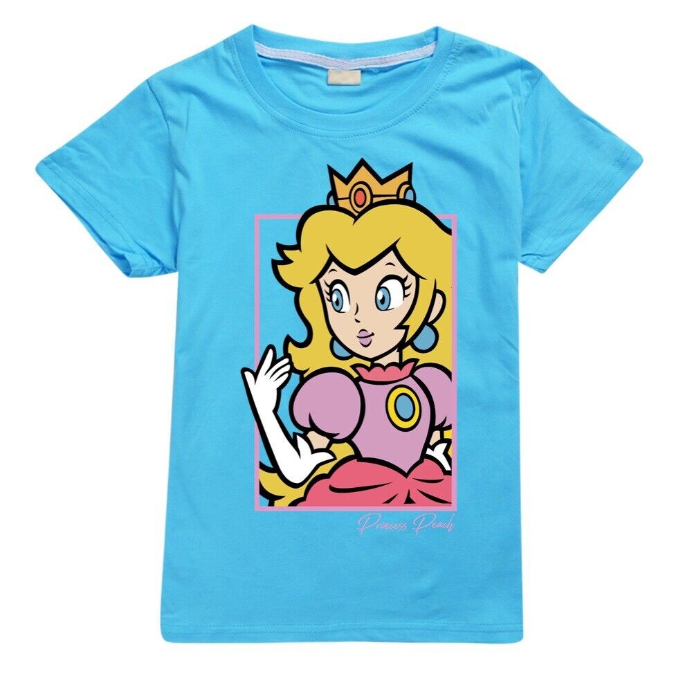 Grils Super Mario Princess Peach T-Shirts Casual Short Sleeve T-Shirt Tops Gifts - Picture 31 of 32