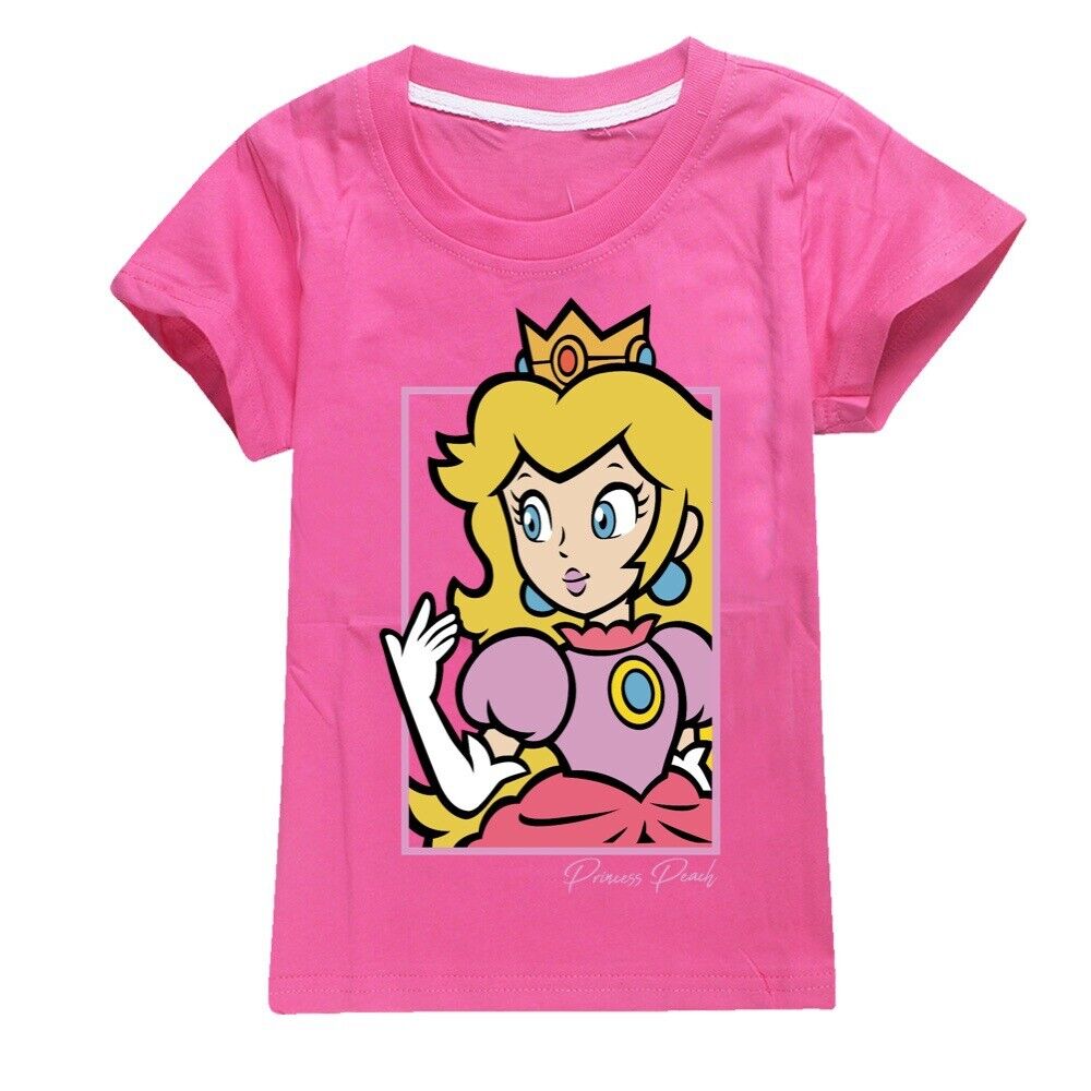 Grils Super Mario Princess Peach T-Shirts Casual Short Sleeve T-Shirt Tops Gifts - Picture 32 of 32