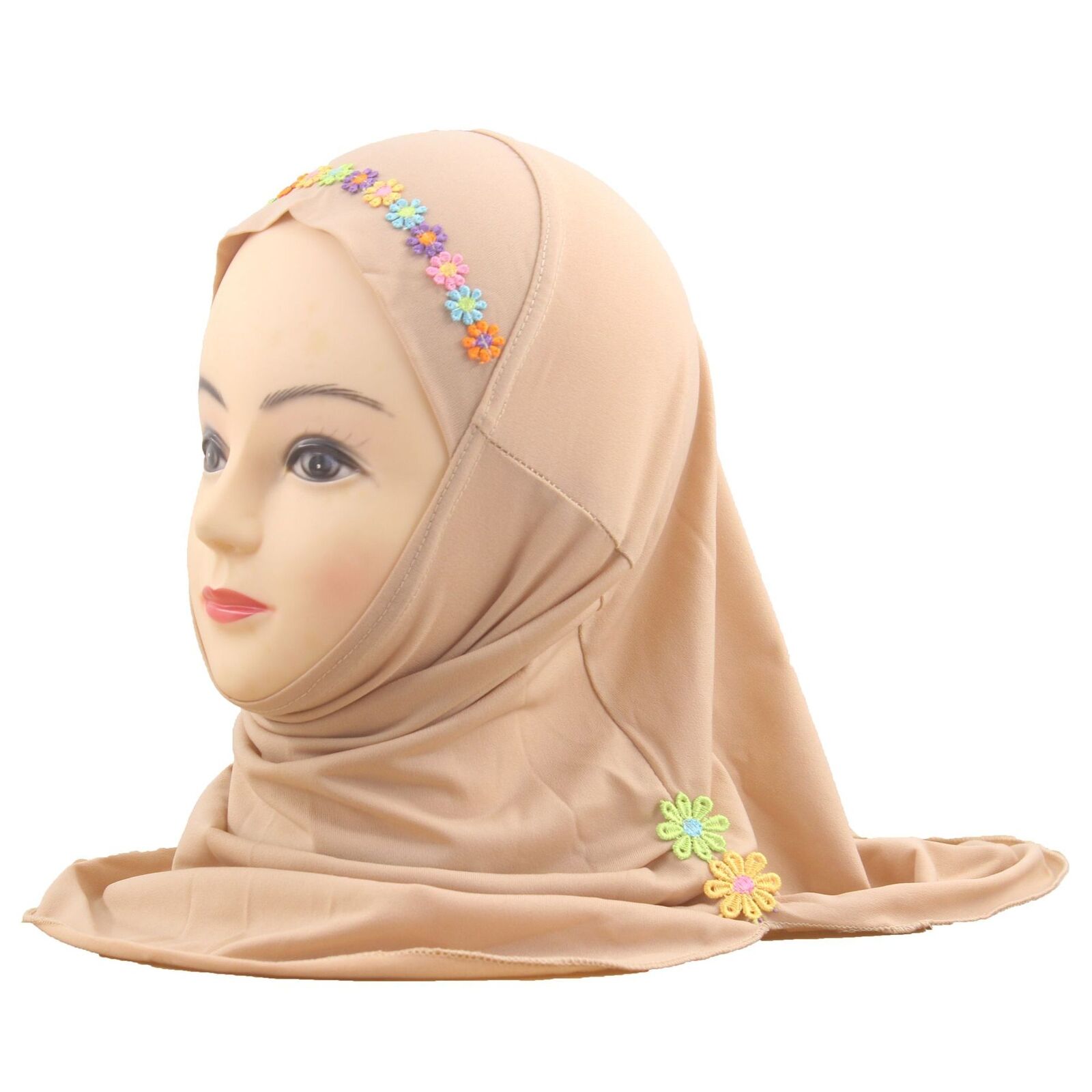 Muslim Kids Girl Flower Hijab Amira Turban Headscarf Shawl Wrap Instant Hat 2-6Y - Picture 25 of 47