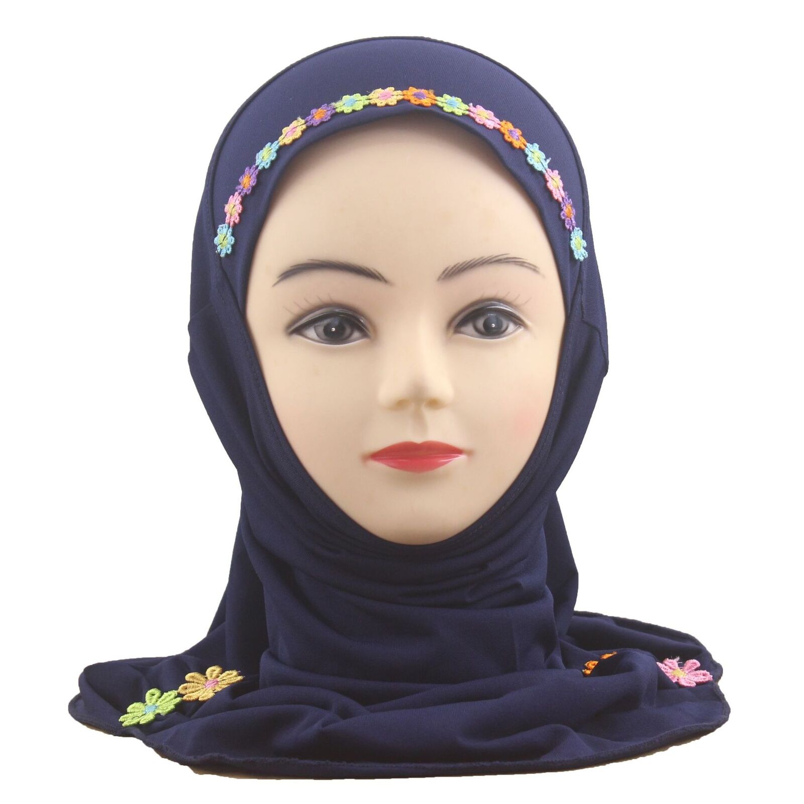 Muslim Kids Girl Flower Hijab Amira Turban Headscarf Shawl Wrap Instant Hat 2-6Y - Picture 27 of 47
