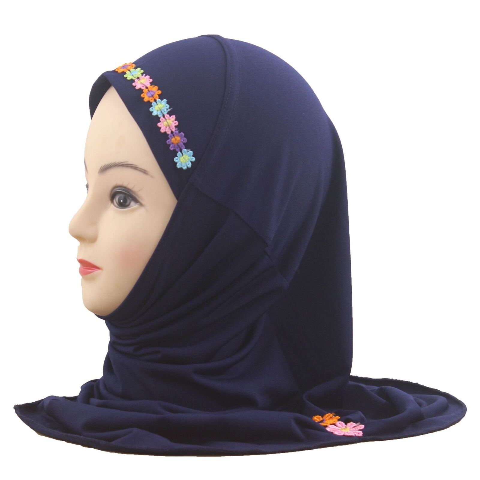 Muslim Kids Girl Flower Hijab Amira Turban Headscarf Shawl Wrap Instant Hat 2-6Y - Picture 28 of 47