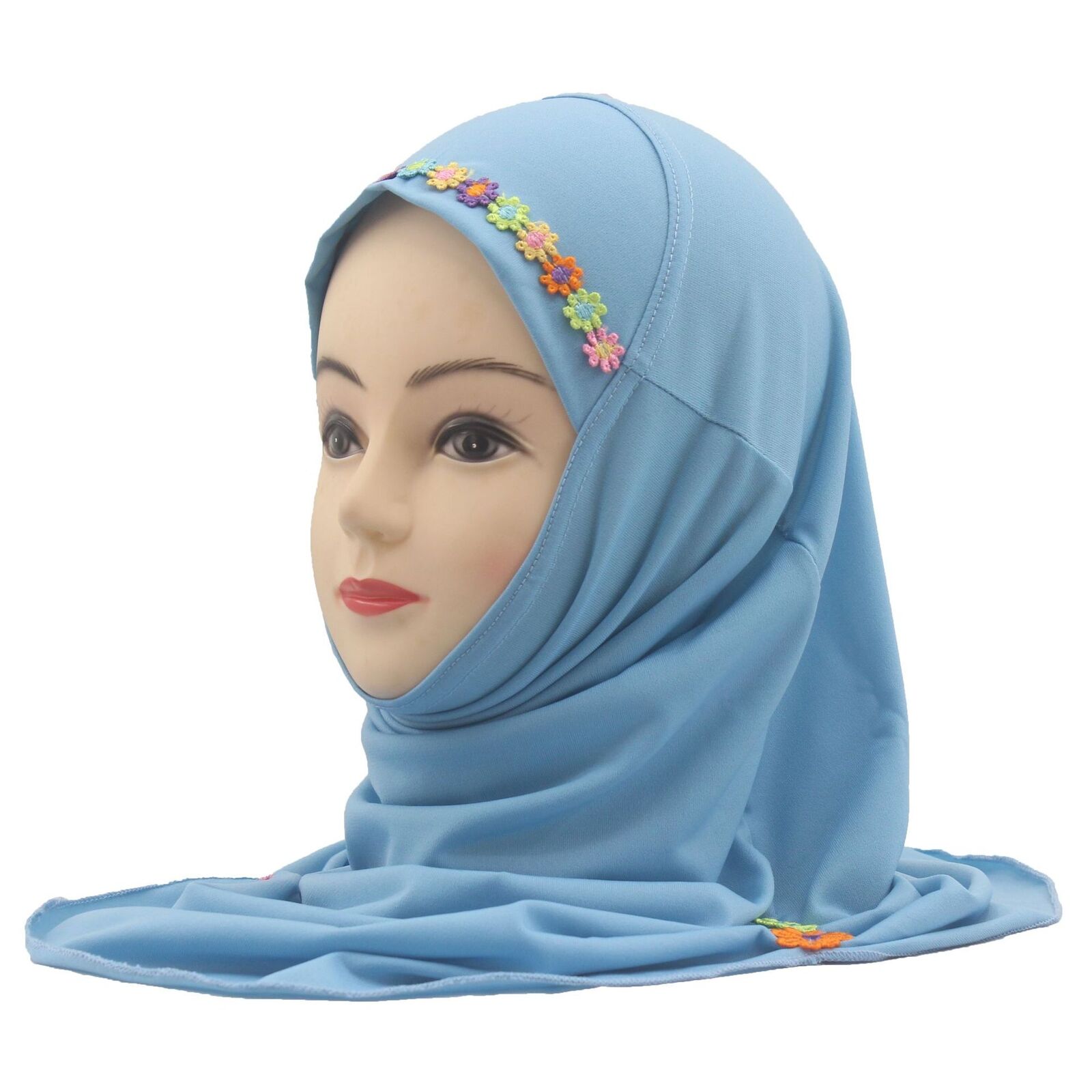 Muslim Kids Girl Flower Hijab Amira Turban Headscarf Shawl Wrap Instant Hat 2-6Y - Picture 32 of 47