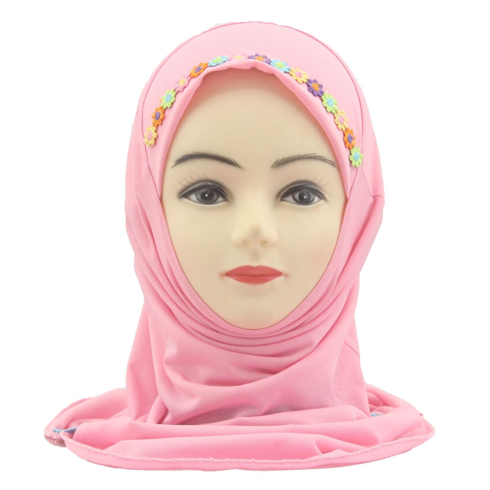 Muslim Kids Girl Flower Hijab Amira Turban Headscarf Shawl Wrap Instant Hat 2-6Y - Picture 36 of 47