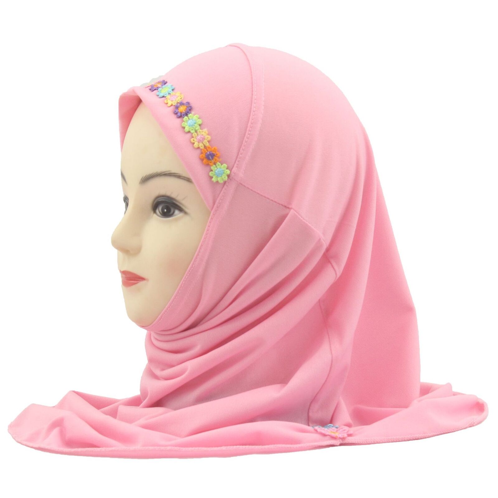 Muslim Kids Girl Flower Hijab Amira Turban Headscarf Shawl Wrap Instant Hat 2-6Y - Picture 37 of 47