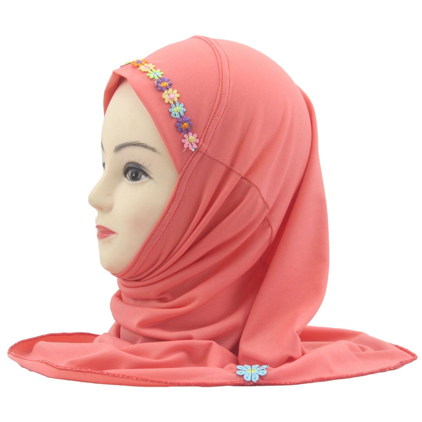 Muslim Kids Girl Flower Hijab Amira Turban Headscarf Shawl Wrap Instant Hat 2-6Y - Picture 41 of 47