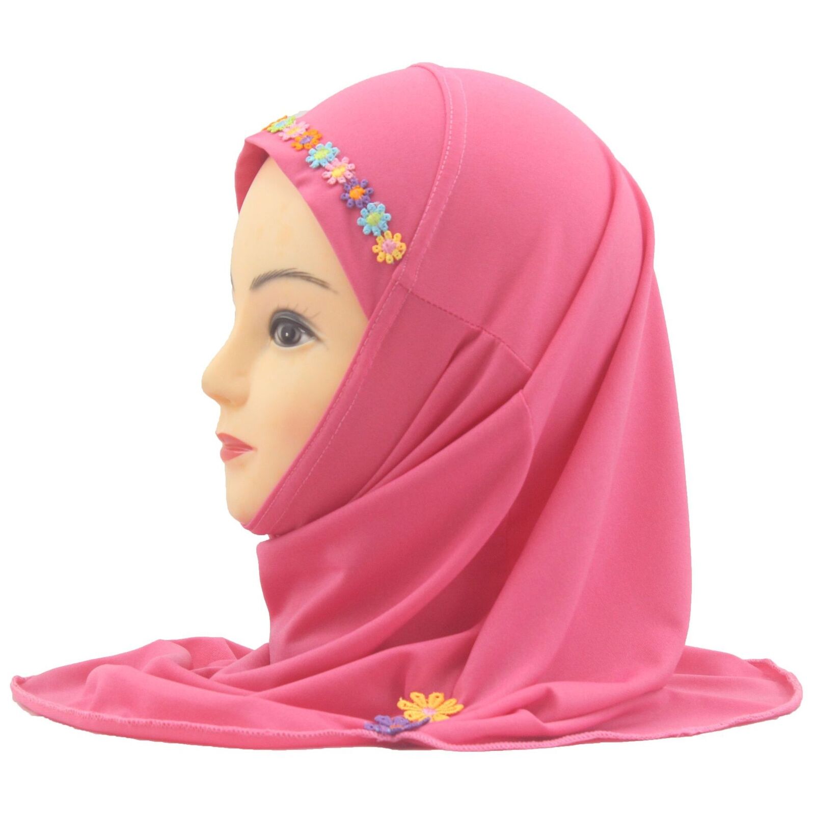 Muslim Kids Girl Flower Hijab Amira Turban Headscarf Shawl Wrap Instant Hat 2-6Y - Picture 42 of 47