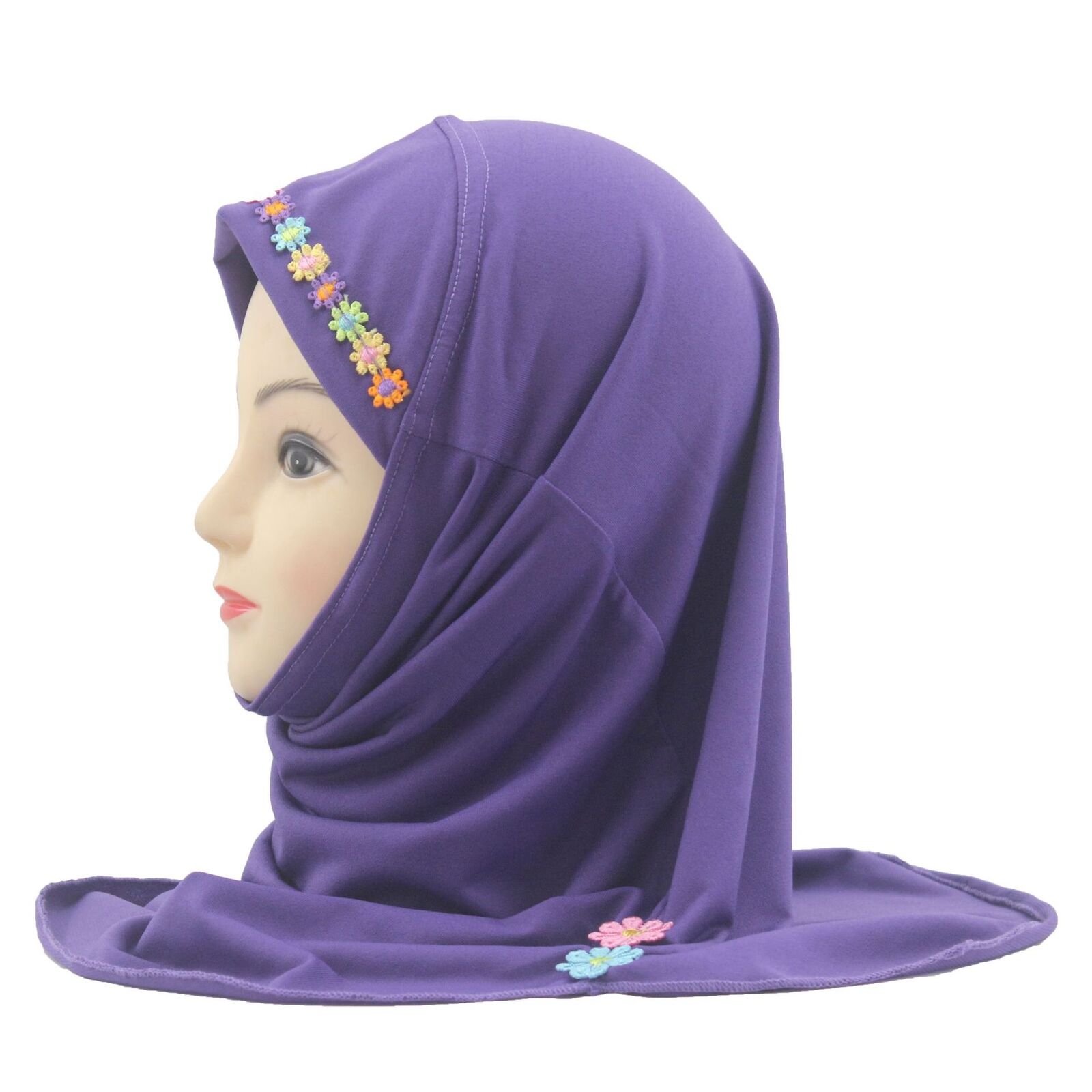 Muslim Kids Girl Flower Hijab Amira Turban Headscarf Shawl Wrap Instant Hat 2-6Y - Picture 44 of 47
