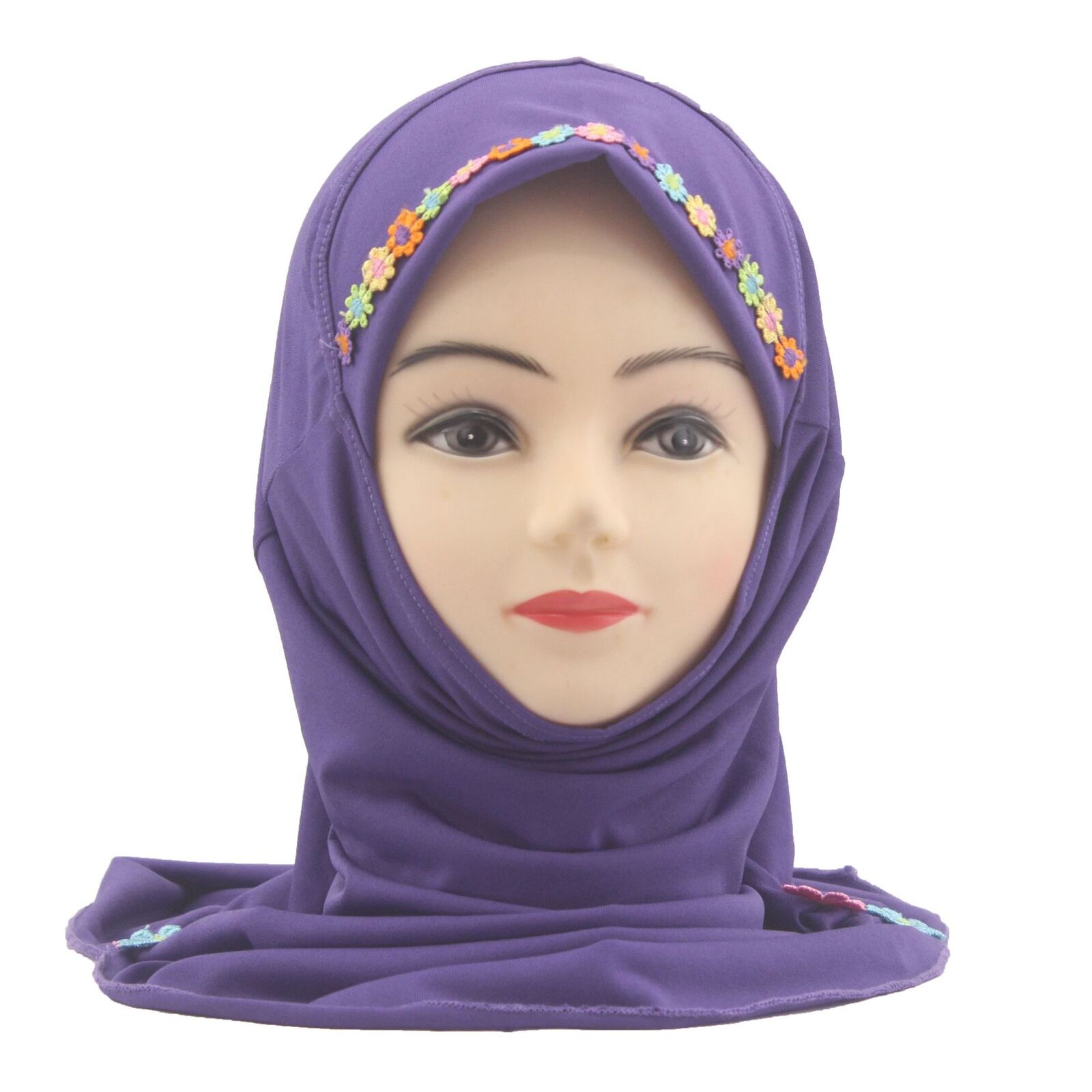 Muslim Kids Girl Flower Hijab Amira Turban Headscarf Shawl Wrap Instant Hat 2-6Y - Picture 45 of 47