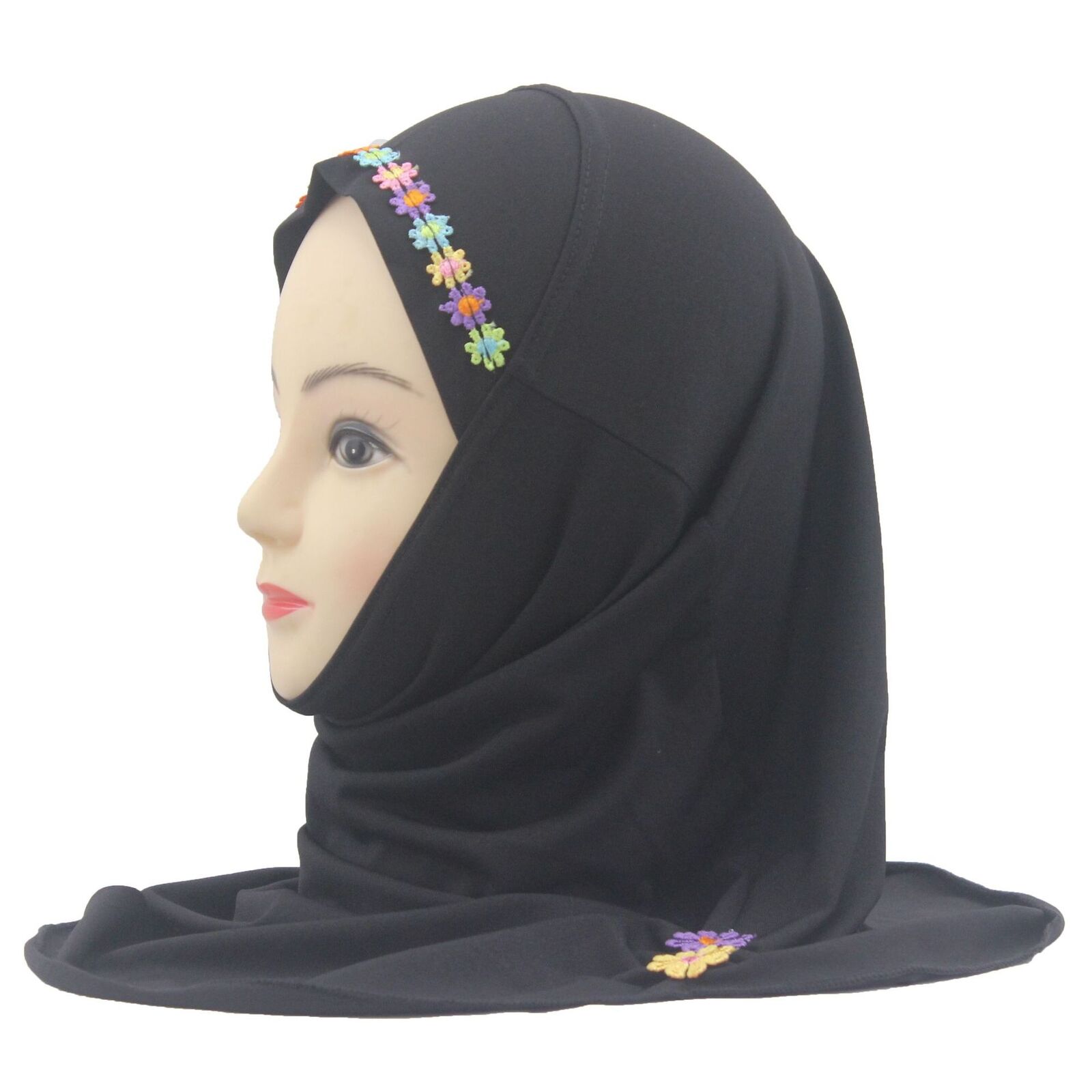 Muslim Kids Girl Flower Hijab Amira Turban Headscarf Shawl Wrap Instant Hat 2-6Y - Picture 46 of 47