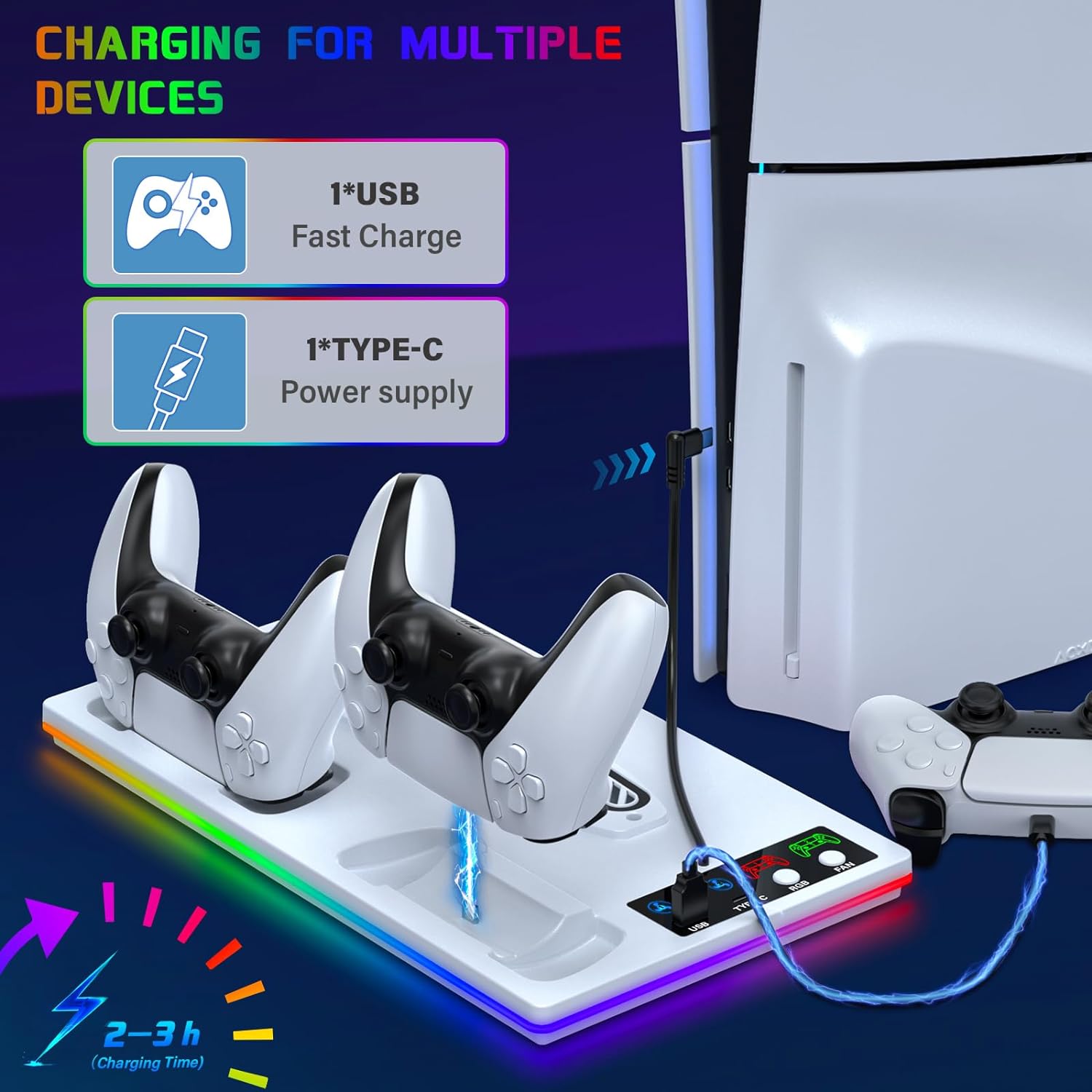 Cooling Station Stand for PS5/PS5 Slim with Controller Charging Base, USB HUB - Picture 13 of 18