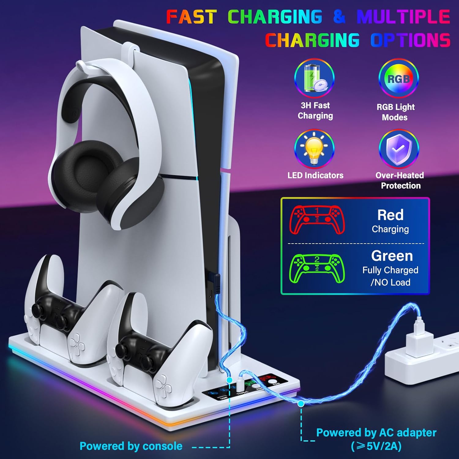 Cooling Station Stand for PS5/PS5 Slim with Controller Charging Base, USB HUB - Picture 14 of 18