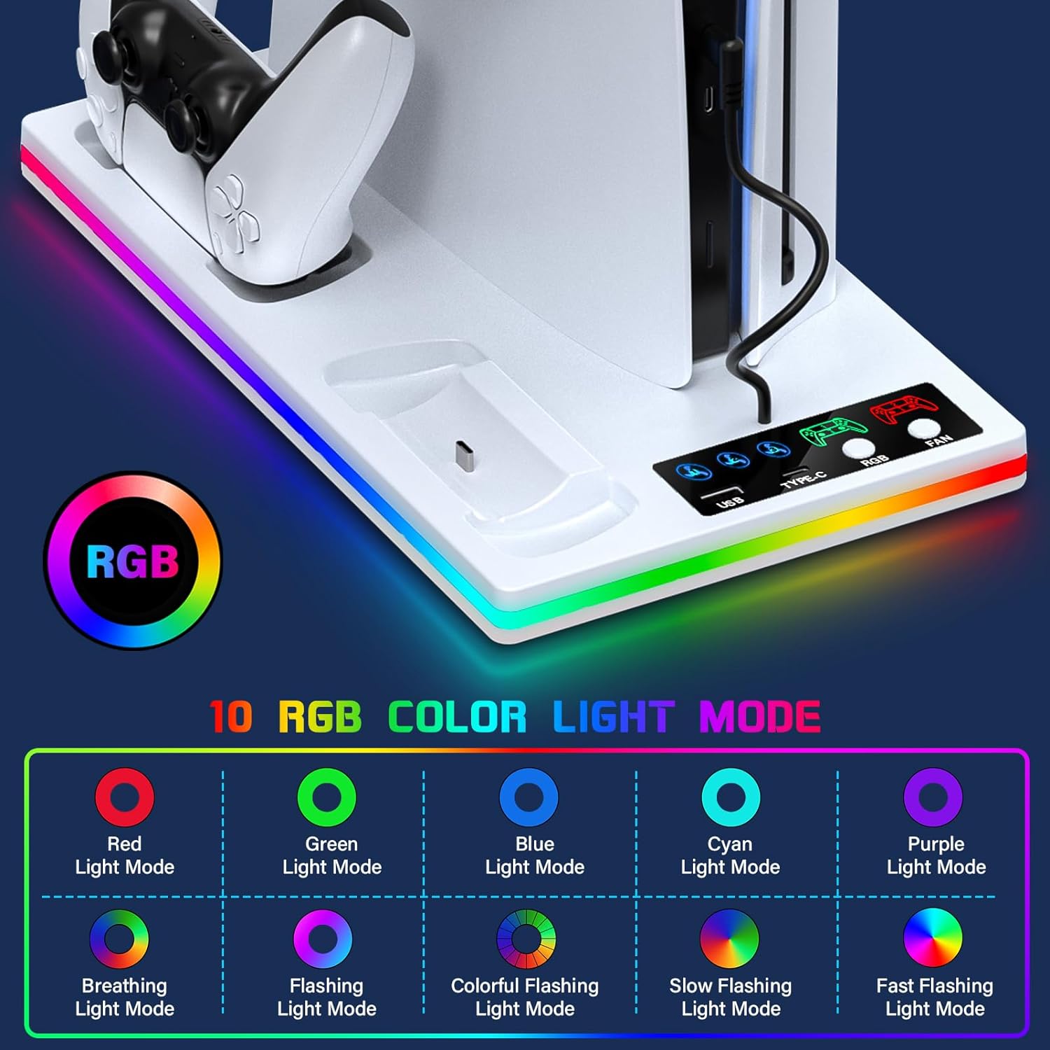 Cooling Station Stand for PS5/PS5 Slim with Controller Charging Base, USB HUB - Picture 15 of 18