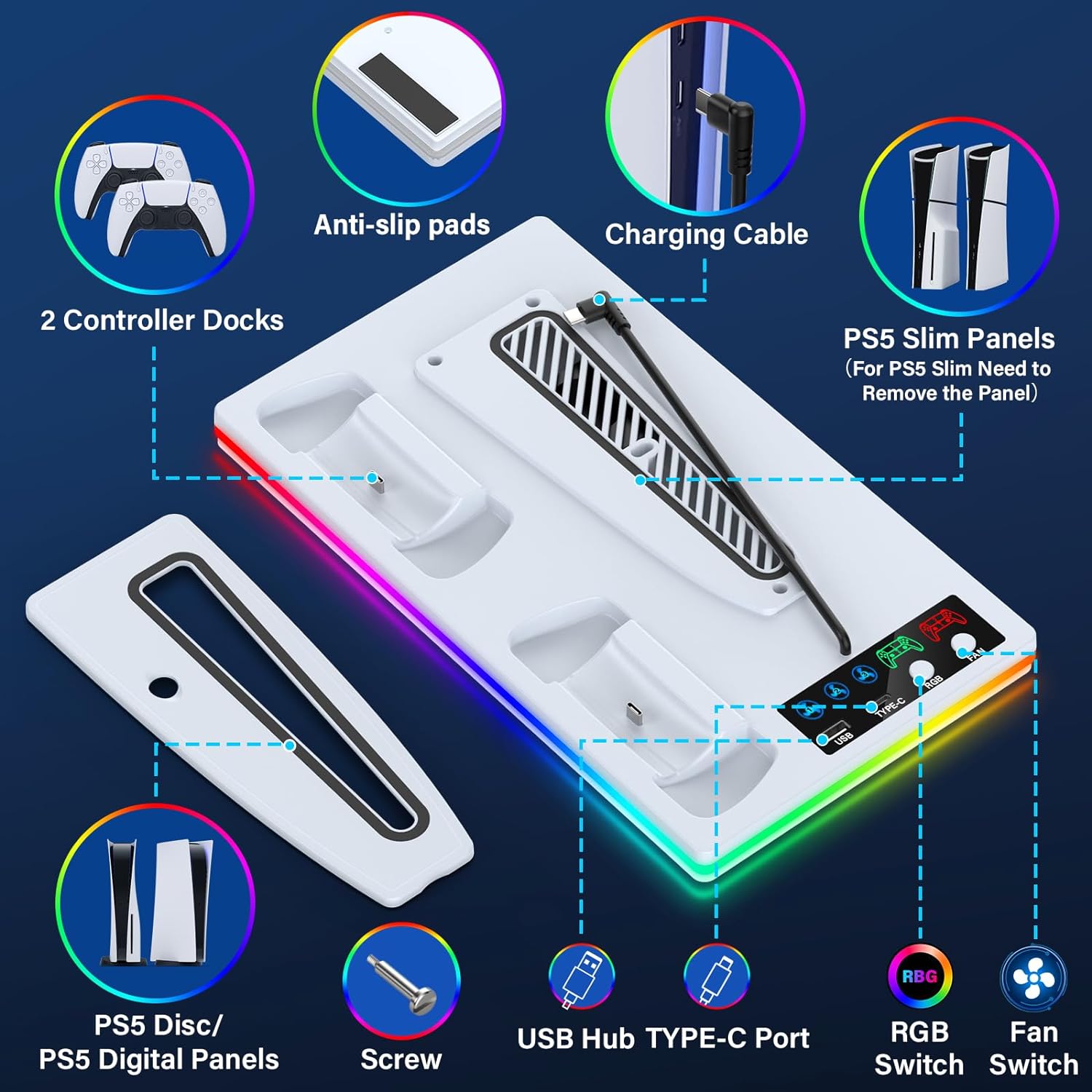 Cooling Station Stand for PS5/PS5 Slim with Controller Charging Base, USB HUB - Picture 18 of 18