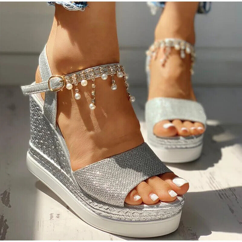 Womens Summer Wedges High Heels Platform Peep Toe Slingback Sandals Party Shoes - Picture 12 of 13