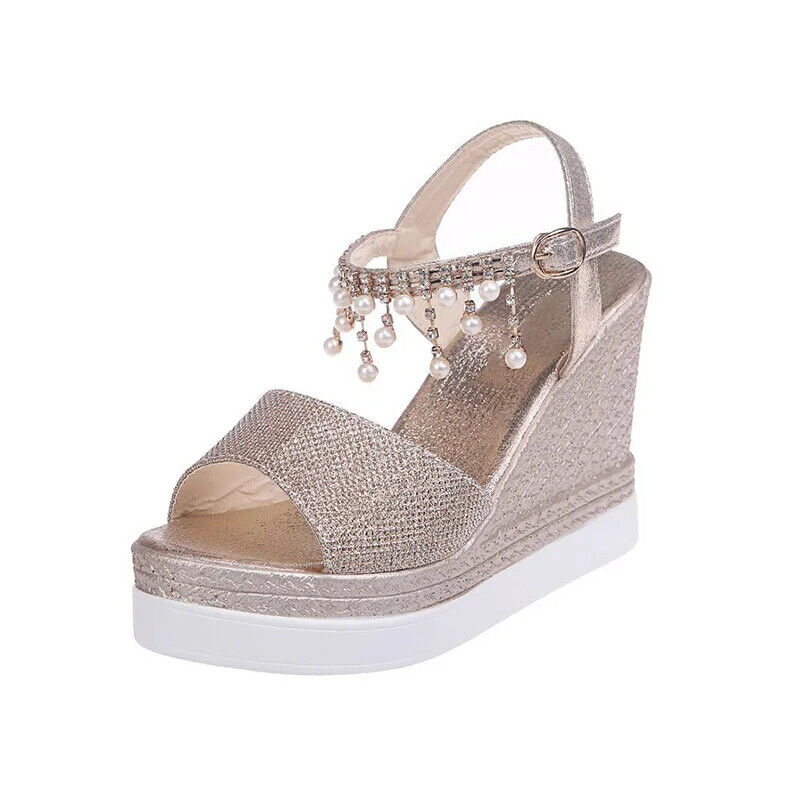 Womens Summer Wedges High Heels Platform Peep Toe Slingback Sandals Party Shoes - Picture 11 of 13