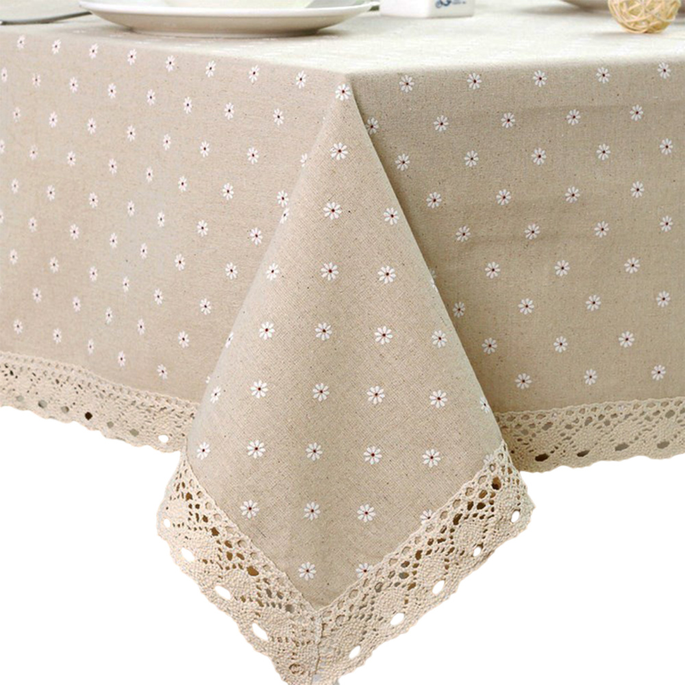 Wipe Clean Tablecloth Cover Linen Cotton Table Cloth with Lace Dining Oilcloth