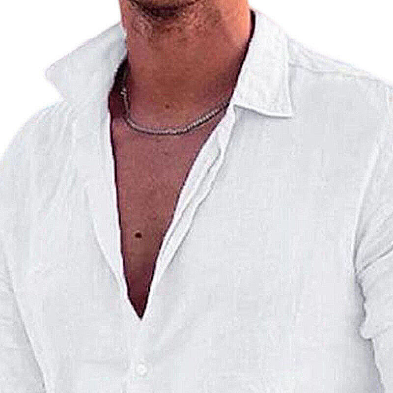 Men Casual Linen Shirt Long Sleeve Tops Plain Button Down Mens T Beach Solid - Picture 23 of 32