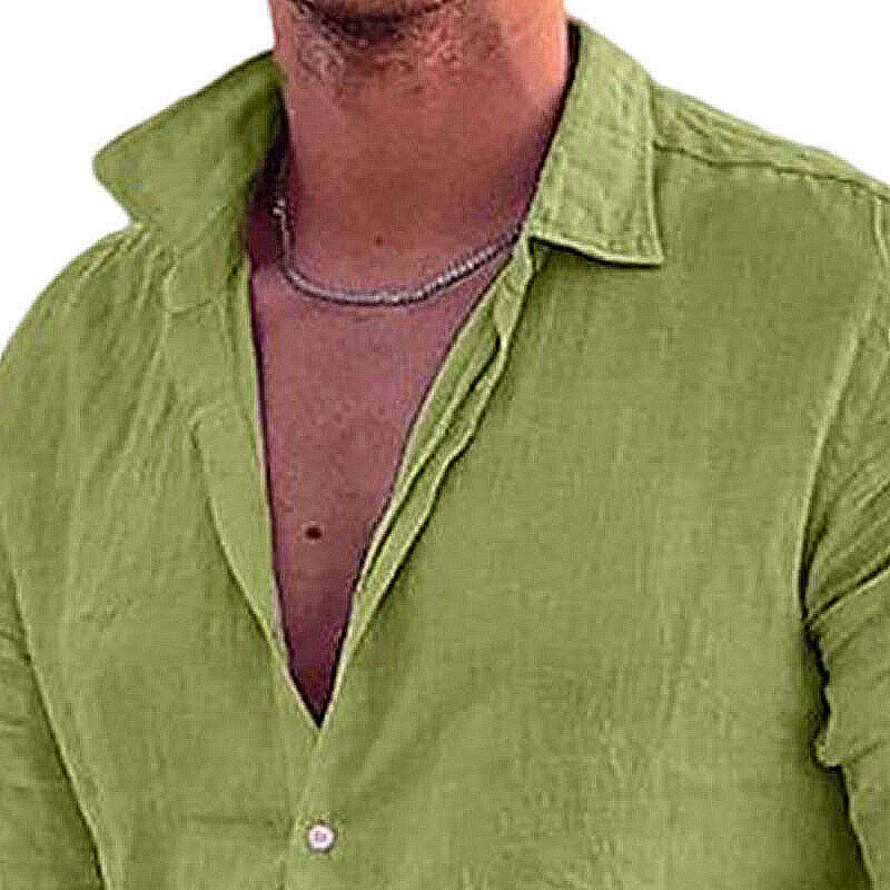 Men Casual Linen Shirt Long Sleeve Tops Plain Button Down Mens T Beach Solid - Picture 20 of 32