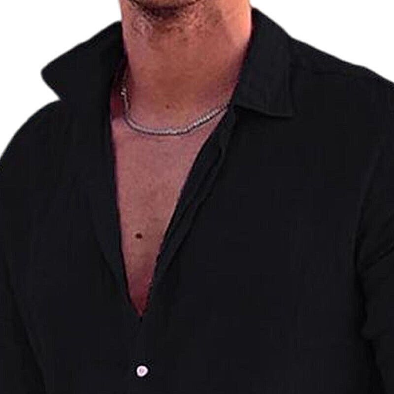 Men Casual Linen Shirt Long Sleeve Tops Plain Button Down Mens T Beach Solid - Picture 26 of 32