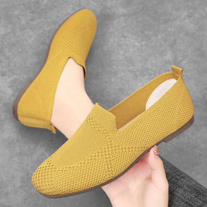Damen Ballett flache Strickschuhe Damen wandern weich Slipper Netz rutschfest gestrickt - Bild 32 von 42