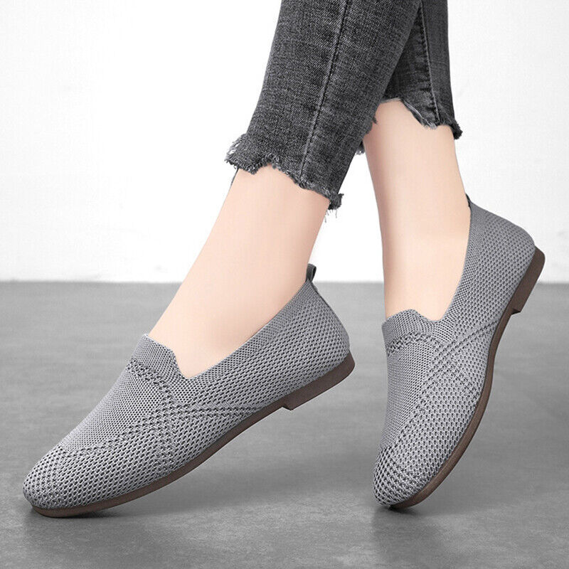 Damen Ballett flache Strickschuhe Damen wandern weich Slipper Netz rutschfest gestrickt - Bild 36 von 42