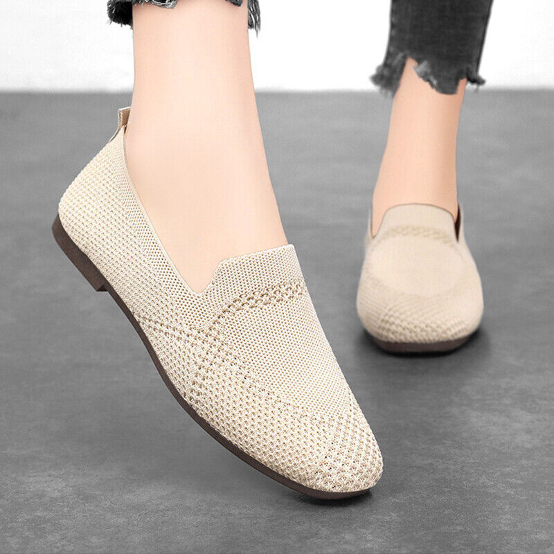 Damen Ballett flache Strickschuhe Damen wandern weich Slipper Netz rutschfest gestrickt - Bild 41 von 42