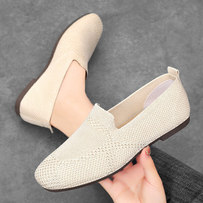 Damen Ballett flache Strickschuhe Damen wandern weich Slipper Netz rutschfest gestrickt - Bild 42 von 42