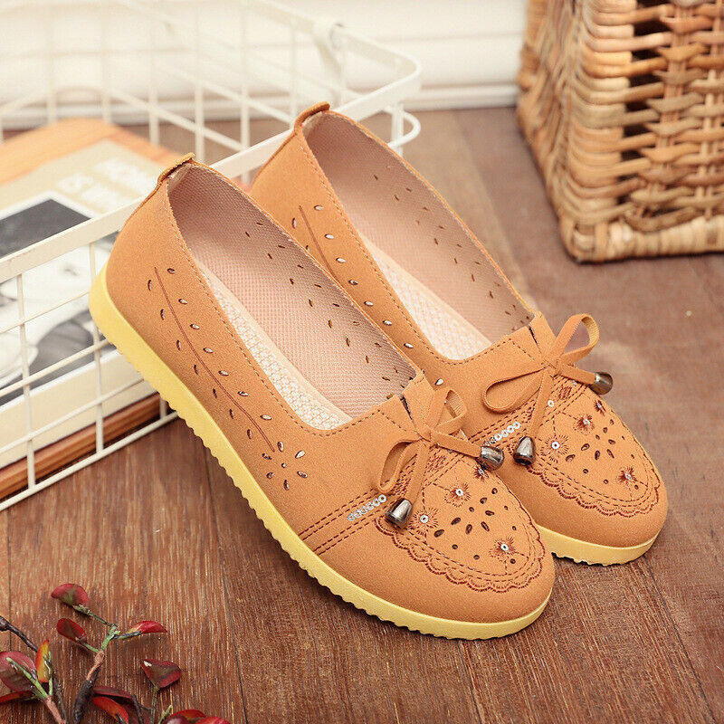 Women's Slip On Bow Hollow Out Flats Round Toe Comfortable Casual Walking Shoes - Picture 10 of 11