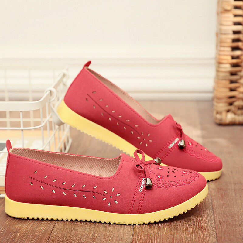 Women's Slip On Bow Hollow Out Flats Round Toe Comfortable Casual Walking Shoes - Picture 9 of 11