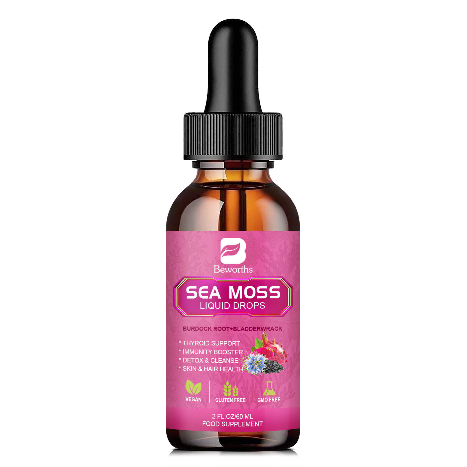 Sea Moss Irish Sea Moss Liquid Drops Black Seed Oil, ,Bladderwrack