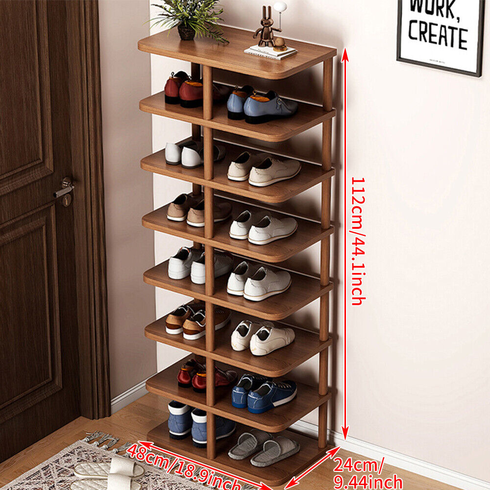 6/8 Tier Home Wooden Shoe Rack Vertical Tall Shoe Storage Organizer Holder Shelf - Picture 16 of 19