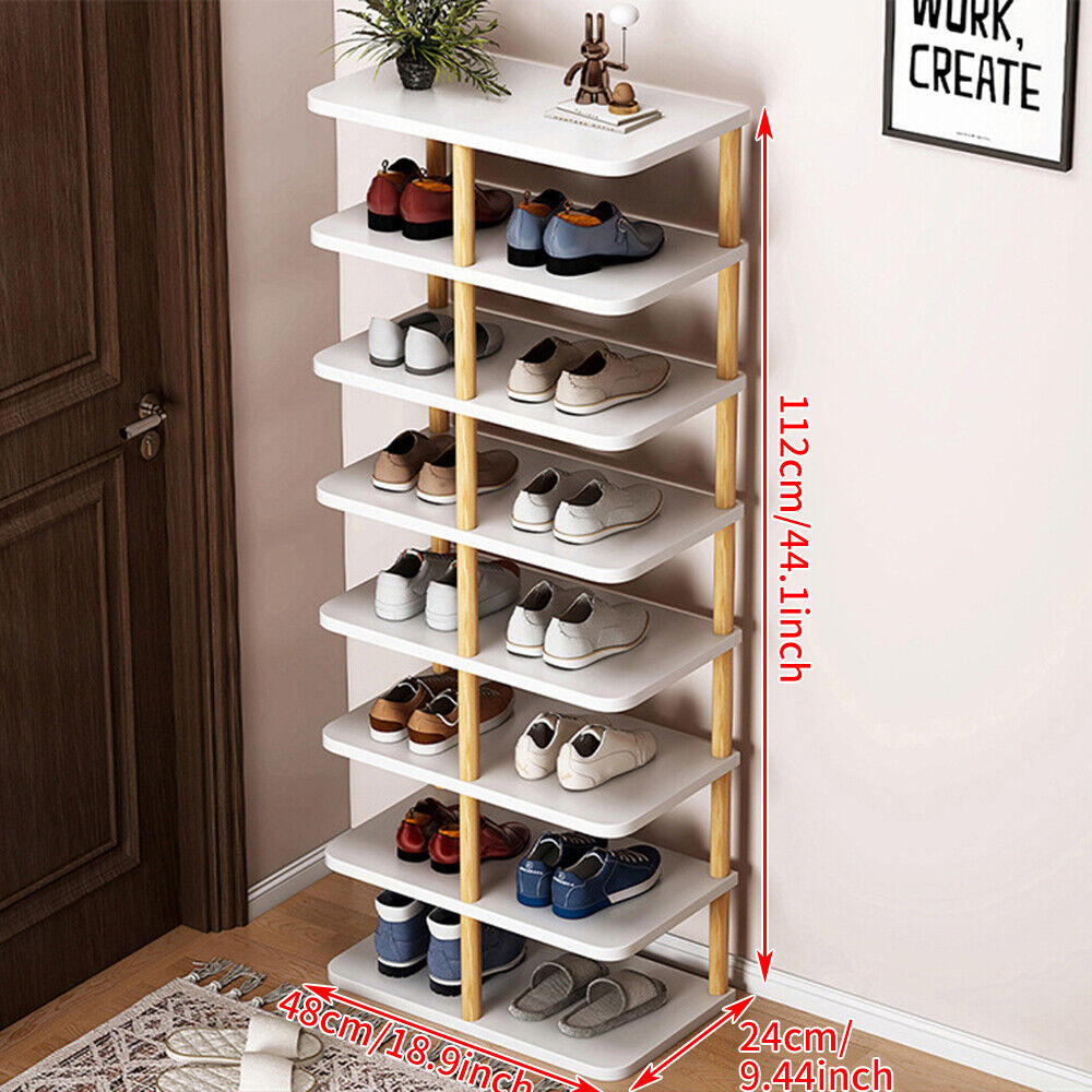 6/8 Tier Home Wooden Shoe Rack Vertical Tall Shoe Storage Organizer Holder Shelf - Picture 17 of 19