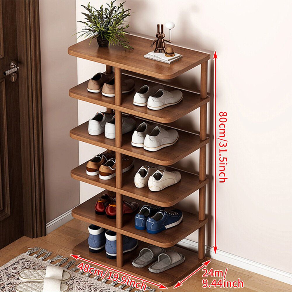 6/8 Tier Home Wooden Shoe Rack Vertical Tall Shoe Storage Organizer Holder Shelf - Picture 18 of 19