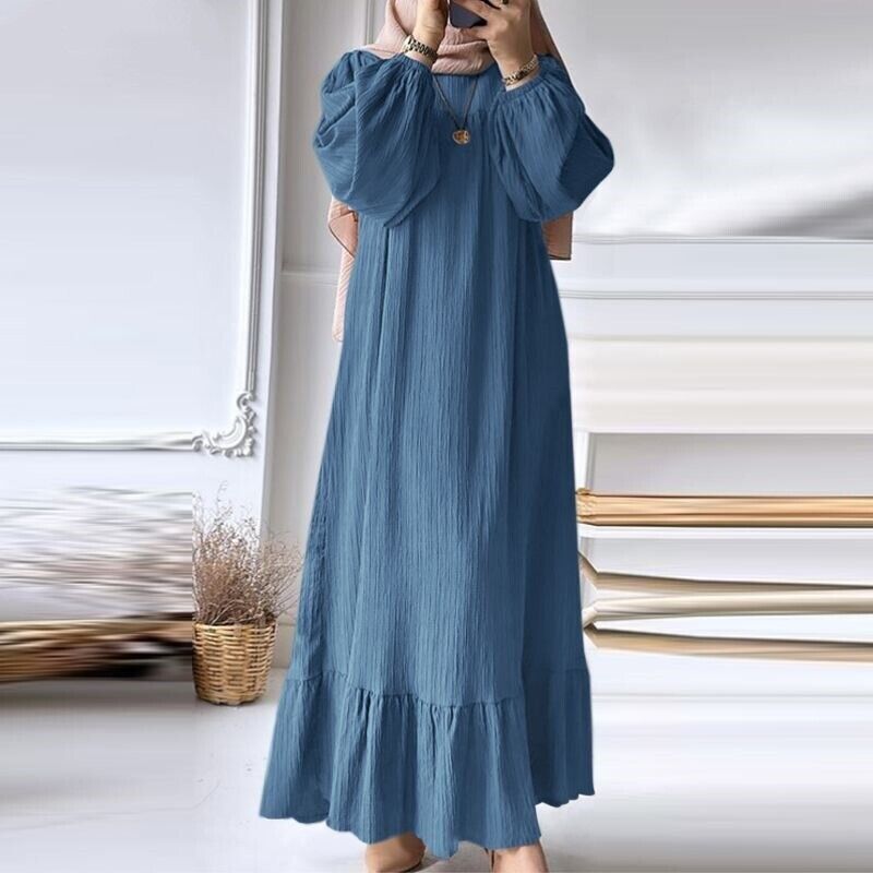 Summr Women Flounce Dress Dubai Party Abaya Gown Islamic Turkey Kaftan S-5XL