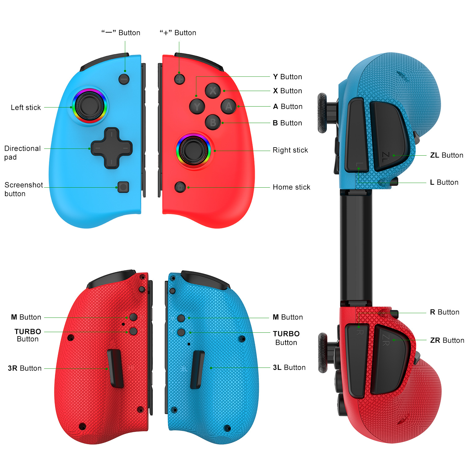 Game Controller for Switch/OLED with Adjustable TURBO/Vibration/Programmable/RGB - Picture 25 of 56