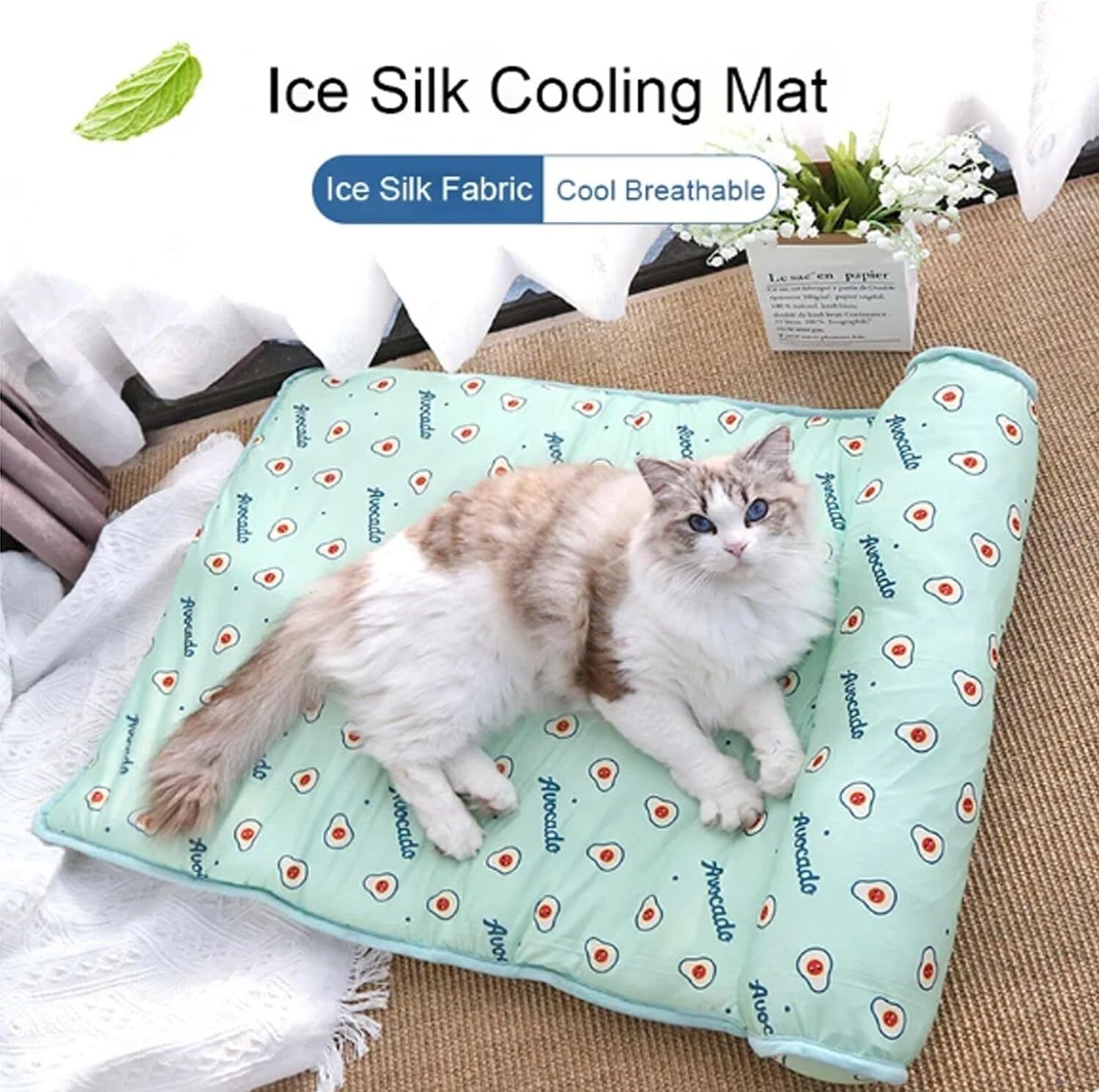 Alfombra de enfriamiento de verano para mascotas perros gatos lavable seda hielo suave almohadilla para cama con almohada fresca - Imagen 19 de 20
