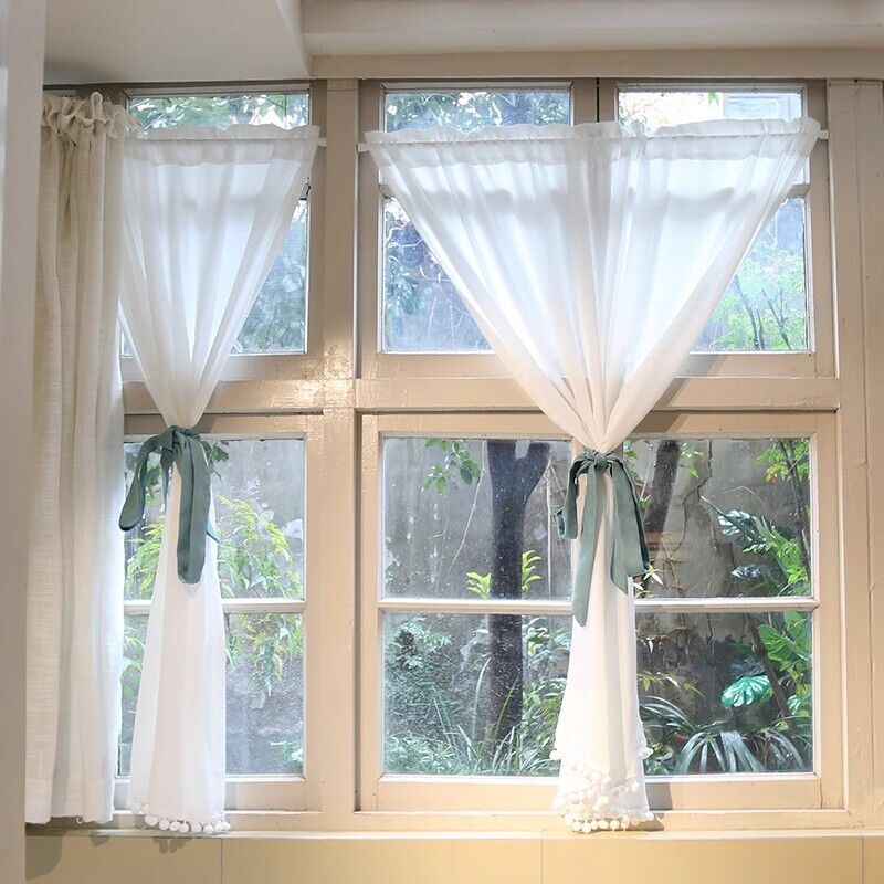 Small Window Tassel Short Half Curtain for Kitchen Cabinet Door Dust Drape Decor - Picture 7 of 11