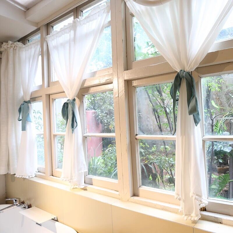 Small Window Tassel Short Half Curtain for Kitchen Cabinet Door Dust Drape Decor - Picture 10 of 11