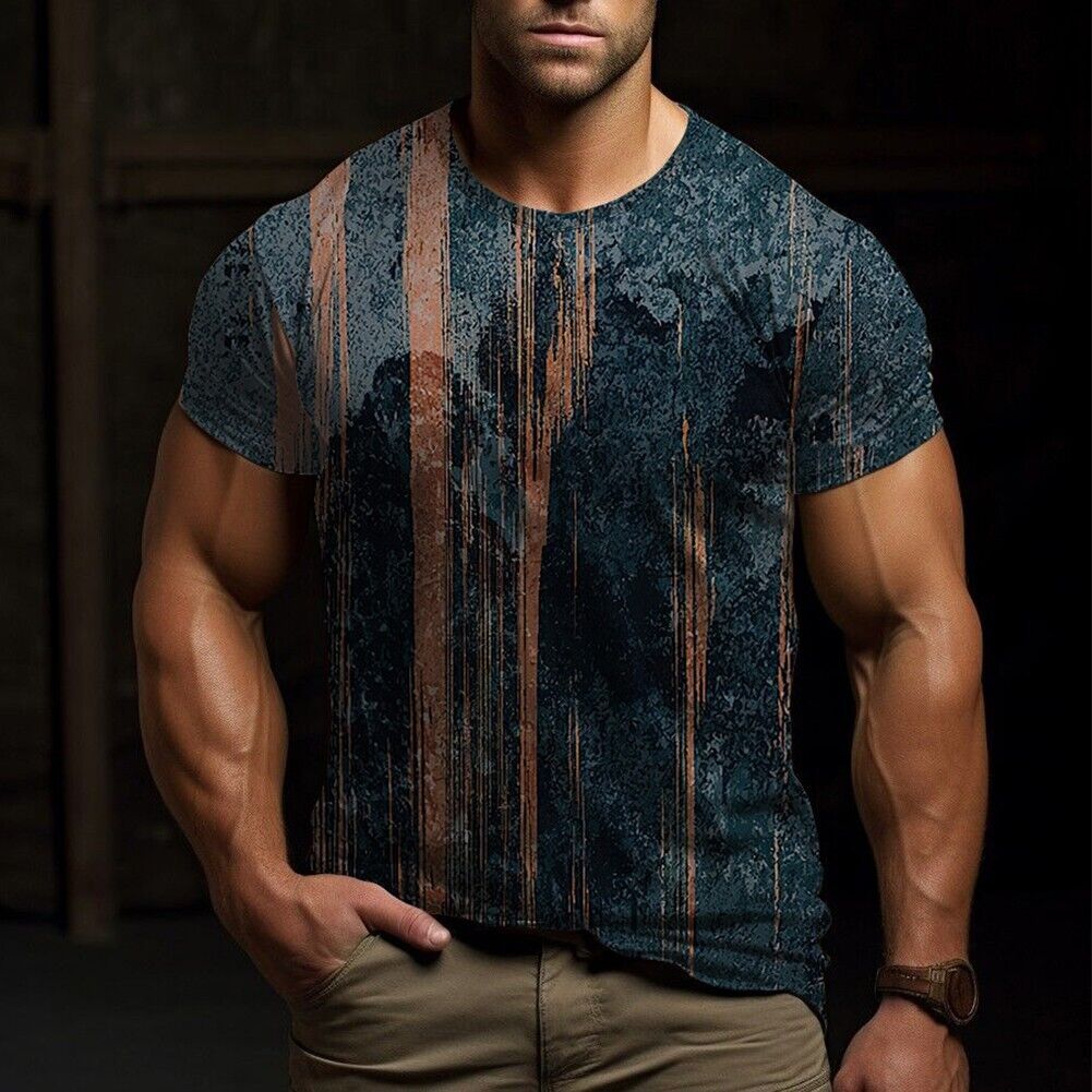 Men's Muscle Activewear Short Sleeve Tshirt Blouse  3D Printed Round Neck