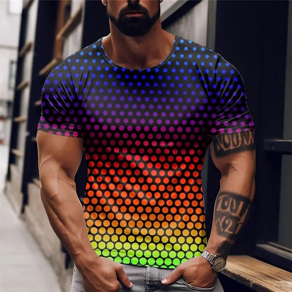 Multicolor Men's Activewear Muscle Pullover Top 3D Print Short Sleeve T shirt