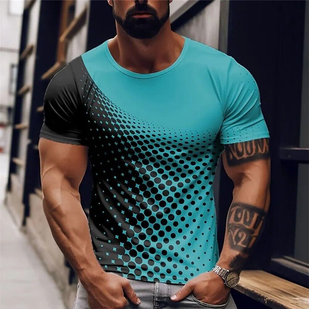 Multicolor Men's Activewear Muscle Pullover Top 3D Print Short Sleeve T shirt