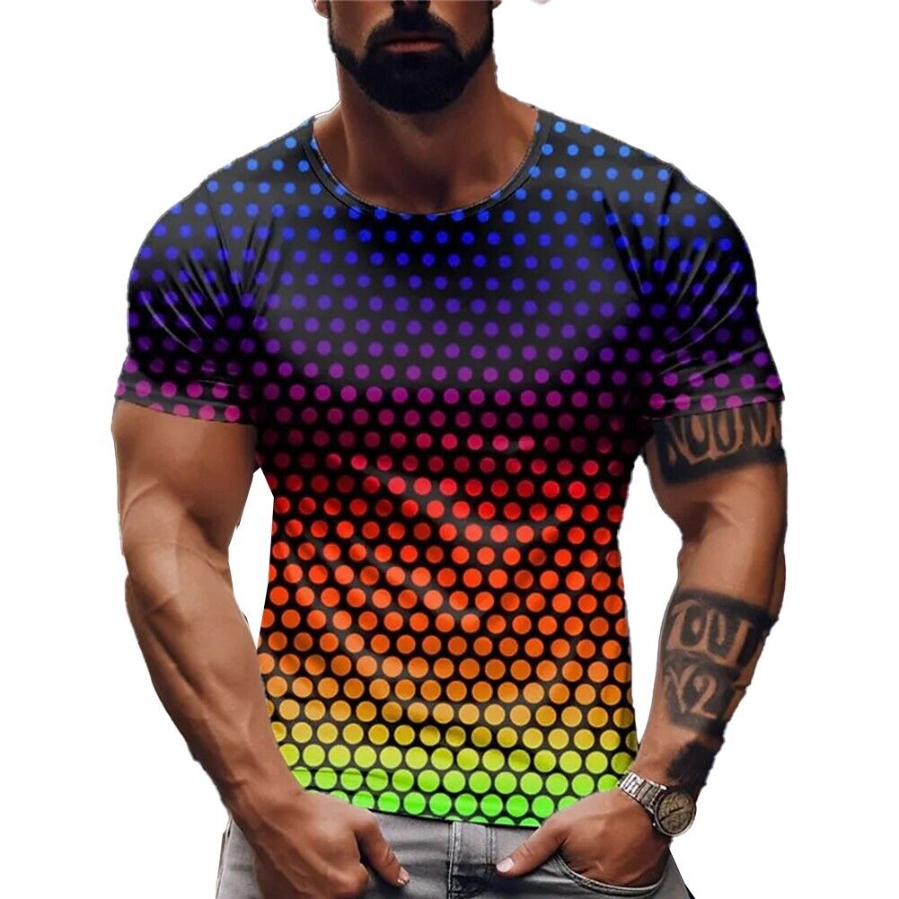 Multicolor Men's Activewear Muscle Pullover Top 3D Print Short Sleeve T shirt