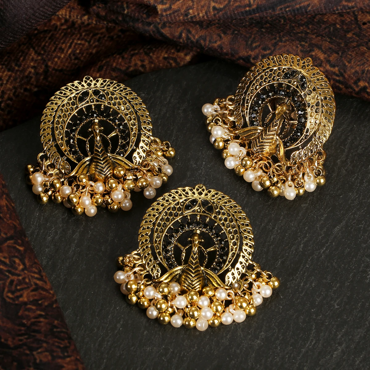 Bohemia Indian Jewelry Sets Bollywood Bridal Gold Color Pearl Earrings Rings Set - Bild 8 von 26