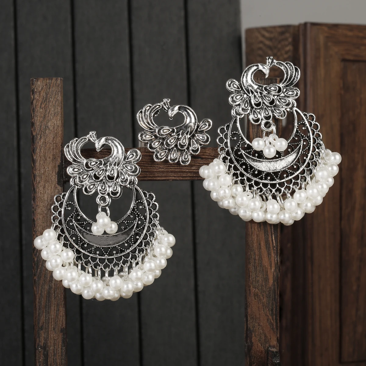 Bohemia Indian Jewelry Sets Bollywood Bridal Gold Color Pearl Earrings Rings Set - Bild 10 von 26